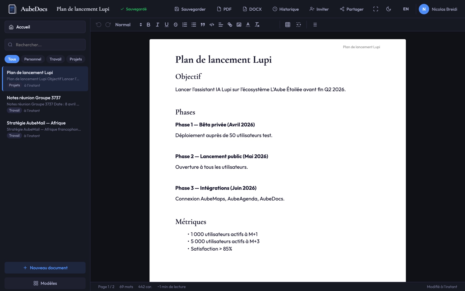 AubeDocs — l'éditeur de documents en action